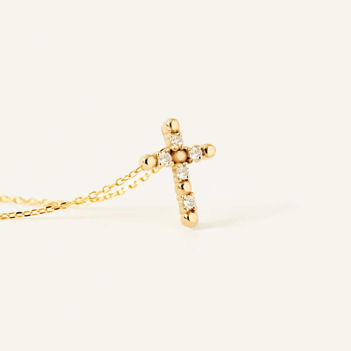 Diamond Beaded Cross Necklace in 14K Solid Gold