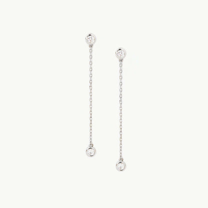 Boucles d'oreilles de chaîne de drop en diamant en or 14 carats