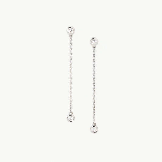 Diamond Drop Chain Earrings in 14K Solid Gold