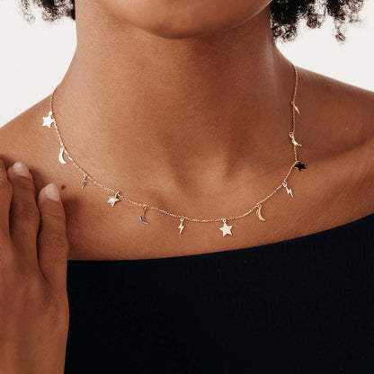 Celestial Station Necklace in 14K Solid Gold