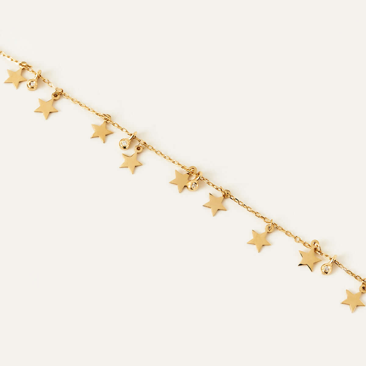 Diamond Bezel Star Charm Bracelet in 14K Solid Gold