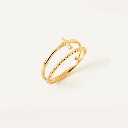 Double Band Cross Ring in 14K Solid Gold