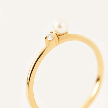 Solitaire Pearl et CZ Ring en or 14 carats