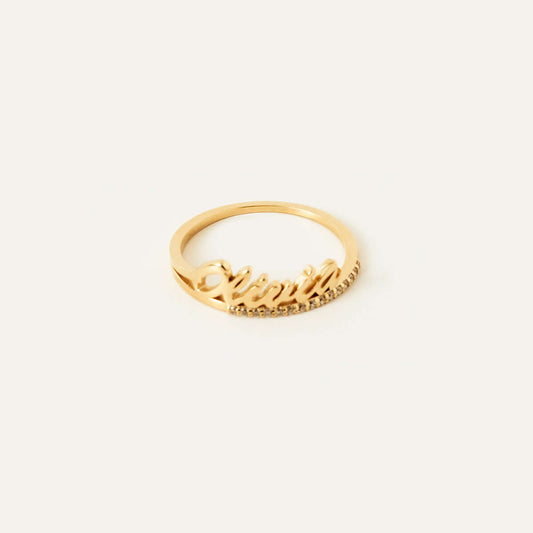 Diamond Name Ring in 14K Solid Gold