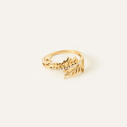 Diamond Double Name Ring in 14K Solid Gold