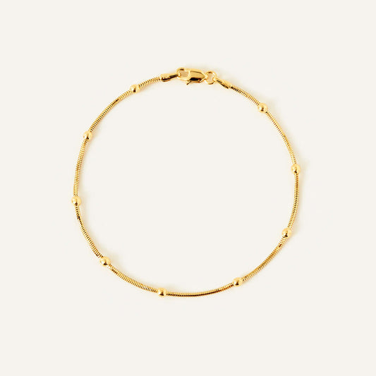 Bead Station Snake Chain Bracelet in 14K Solid Gold