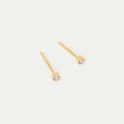 Diamond Bezel-Set Stud Earrings in 14K Solid Gold