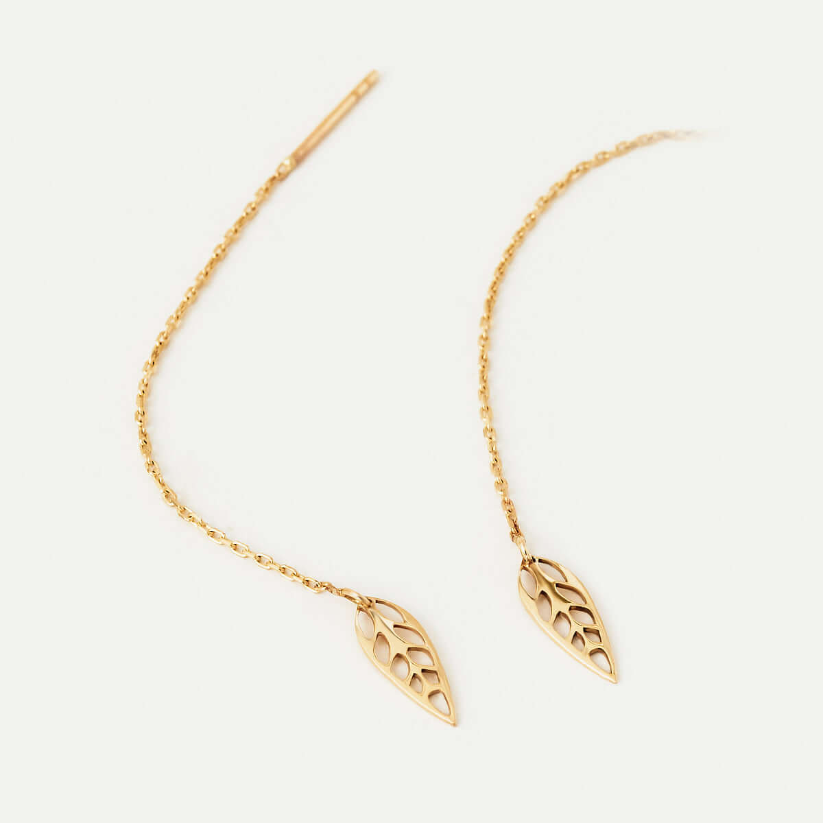 Leaf Threader Earrings in 14K Solid Gold