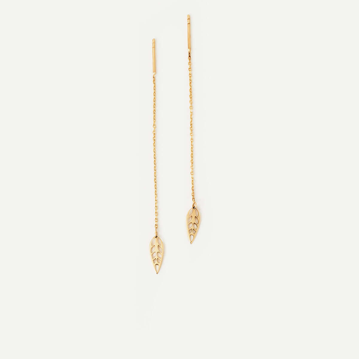 Leaf Threader Earrings in 14K Solid Gold