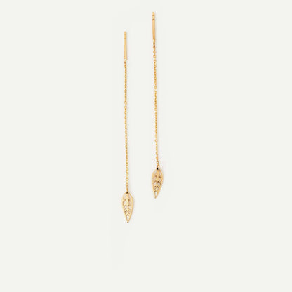 Leaf Threader Earrings in 14K Solid Gold