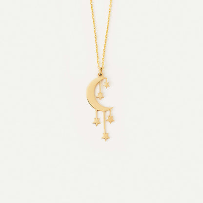 Collier d'étoile Crescent Moon en or 14 carats