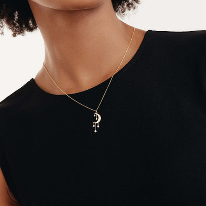 Collier d'étoile Crescent Moon en or 14 carats