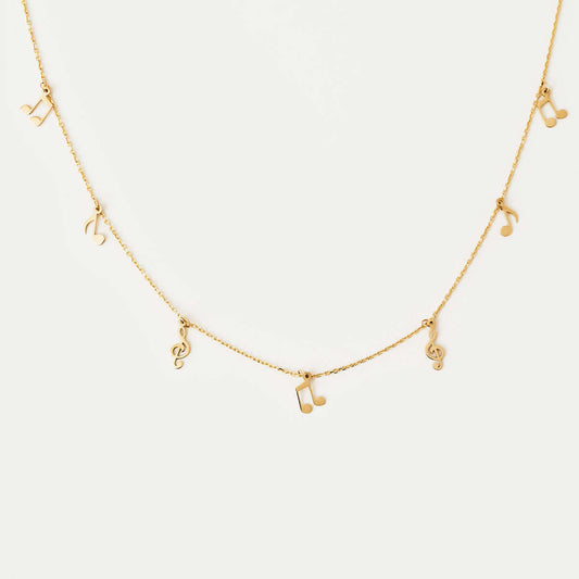 Music Note Charm Station Necklace in 14K Solid Gold