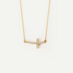 Diamond Curved Cross Necklace