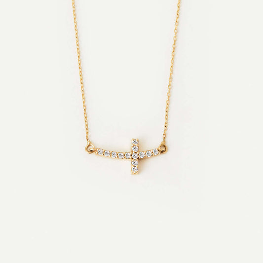 Diamond Curved Cross Necklace