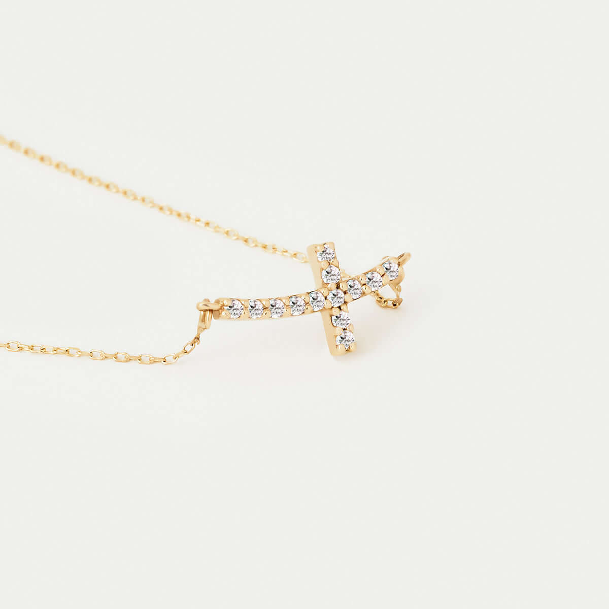 Diamond Curved Cross Necklace