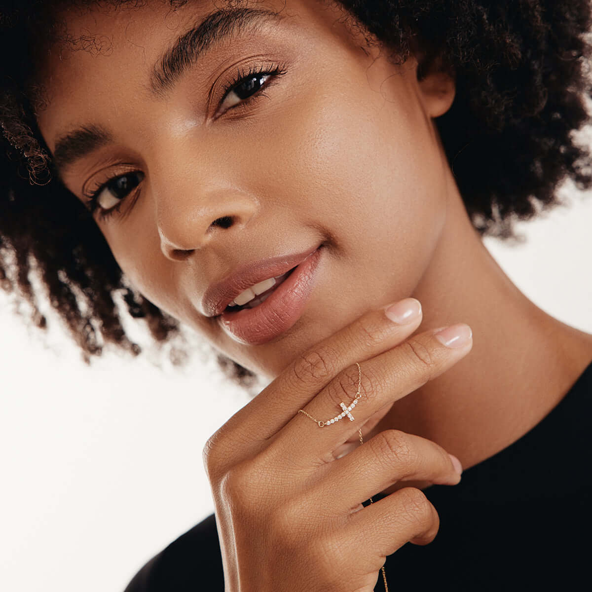 Diamond Curved Cross Necklace