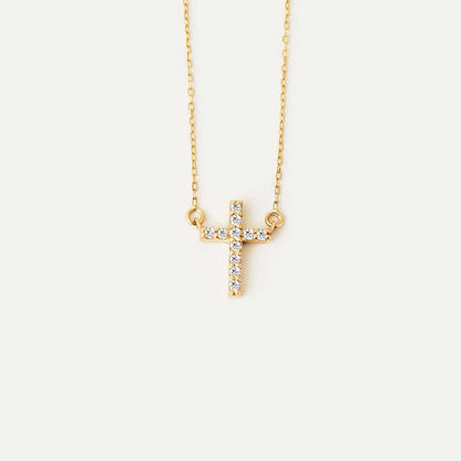 Diamond Pave Cross Necklace in 14K Solid Gold