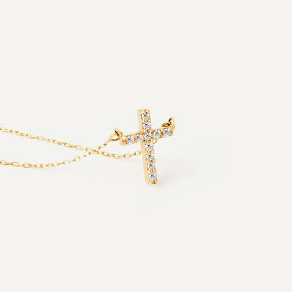 Diamond Pave Cross Necklace in 14K Solid Gold