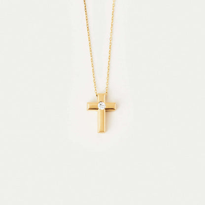 Collier croix solitaire en or massif 14 carats avec diamant