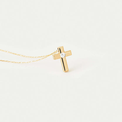 Diamond Solitaire Cross Necklace in 14K Solid Gold