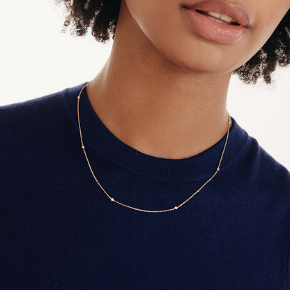 Diamond Station Necklace in 14K Solid Gold