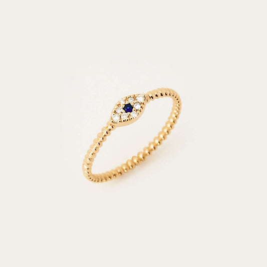 Beaded Diamond and Sapphire Evil Eye Ring