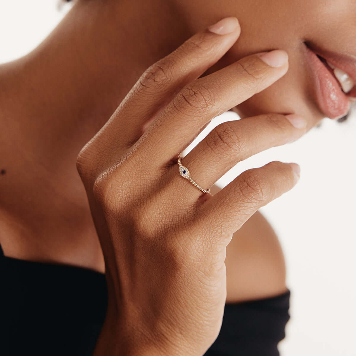 Beaded Diamond and Sapphire Evil Eye Ring