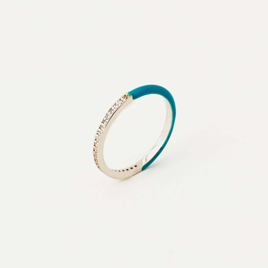 Enamel and Diamond Half Eternity Ring in 14K Solid Gold