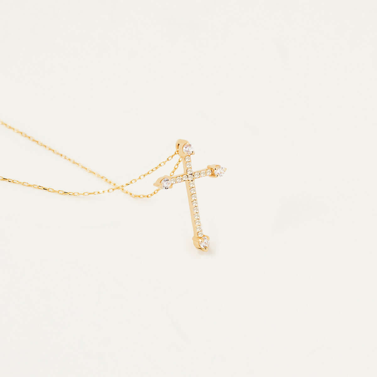 Diamond and CZ Cross Necklace in 14K Solid Gold