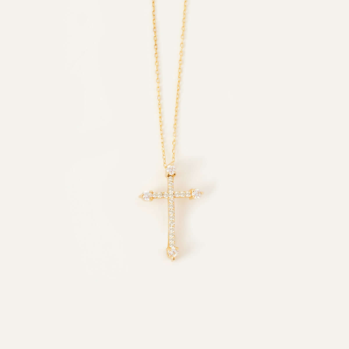 Diamond and CZ Cross Necklace in 14K Solid Gold