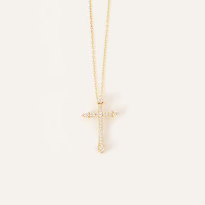 Diamond and CZ Cross Necklace in 14K Solid Gold