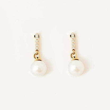 Diamond and Pearl Drop Earrings in 14K Solid Gold