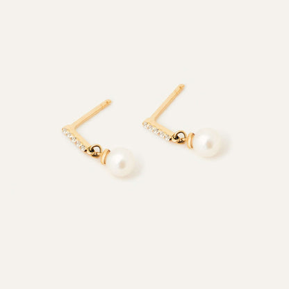 Diamond and Pearl Drop Earrings in 14K Solid Gold