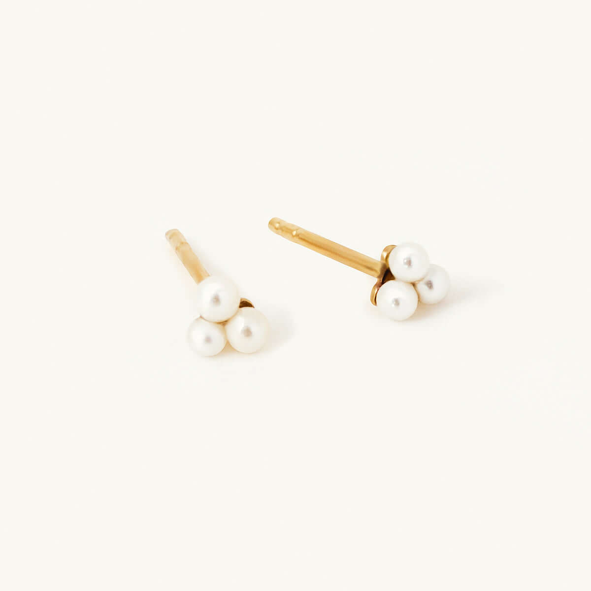 Pearl Trio Stud Earrings in 14K Solid Gold