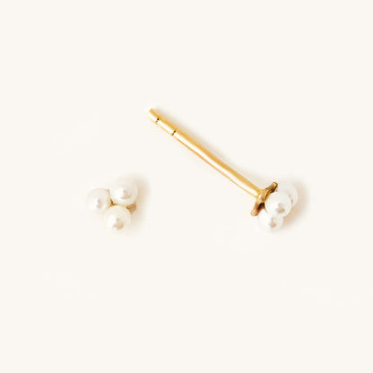 Pearl Trio Stud Earrings in 14K Solid Gold