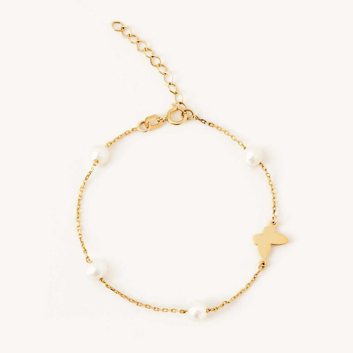 Pearl and Butterfly Bracelet in 14K Solid Gold