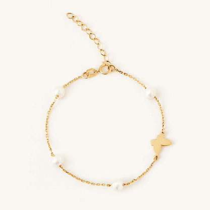 Pearl and Butterfly Bracelet in 14K Solid Gold