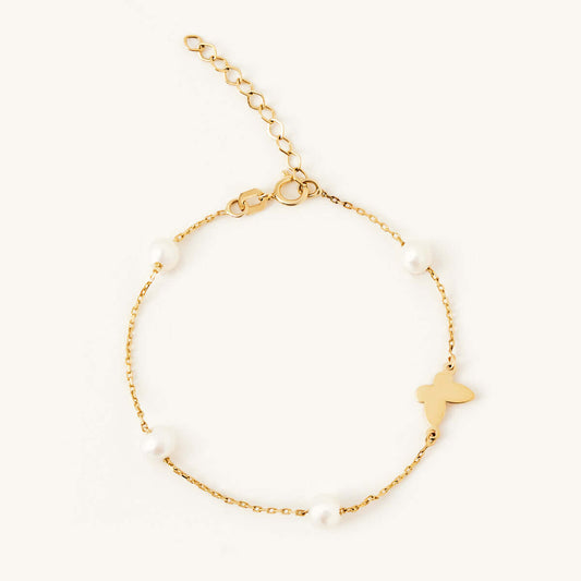 Bracelet Perle et Papillon en Or Massif 14K