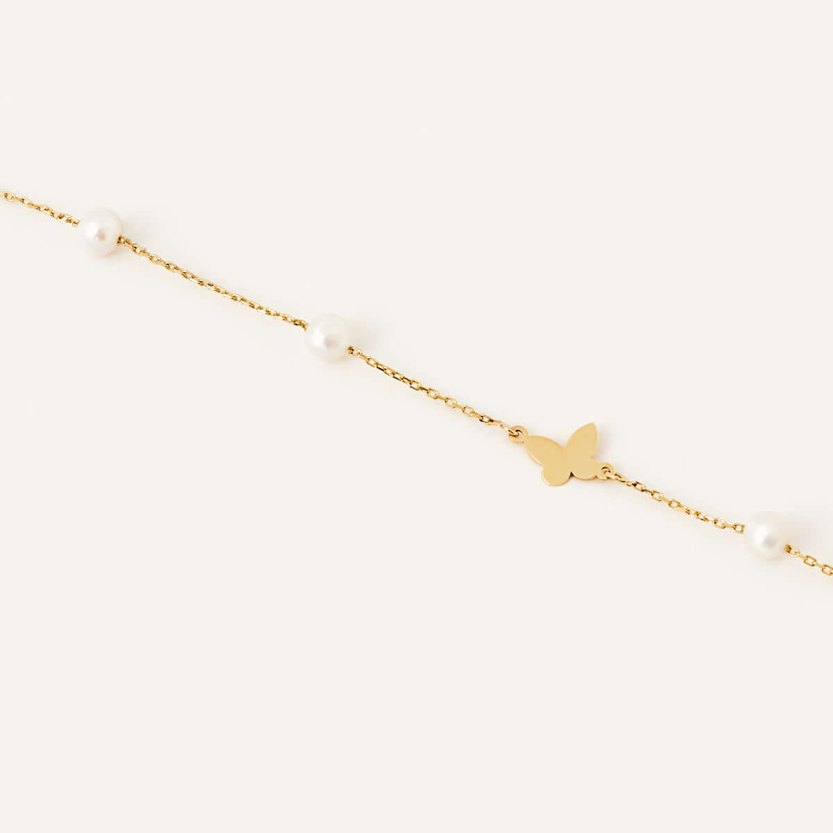 Pearl and Butterfly Bracelet in 14K Solid Gold