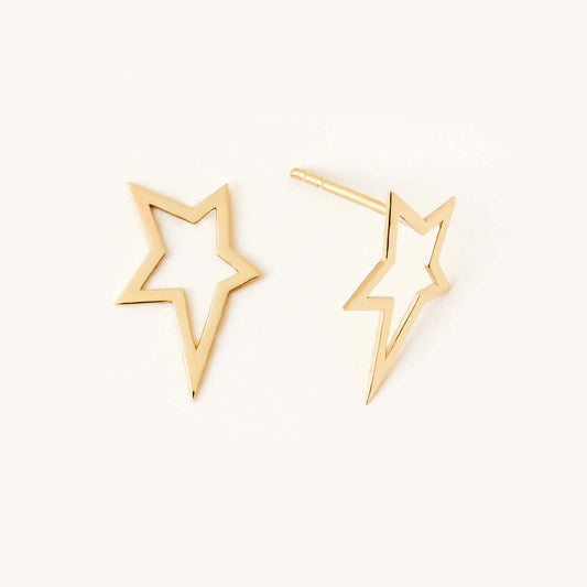 Asymmetric Star Stud Earrings in 14K Solid Gold