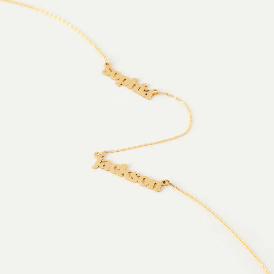 Custom Bold Two Name Necklace in 14K Solid Gold