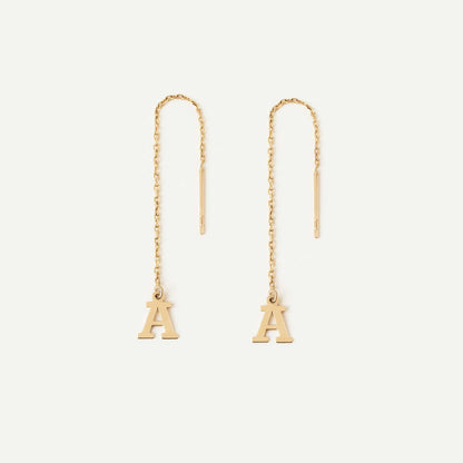 Initial Threader Earrings in 14K Solid Gold