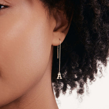 Initial Threader Earrings in 14K Solid Gold