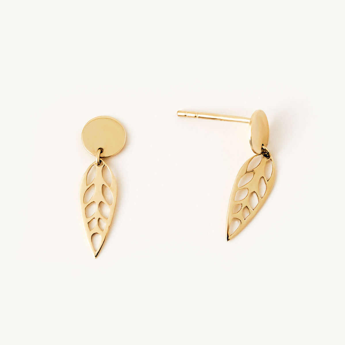 Leaf Drop Earrings in 14K Solid Gold