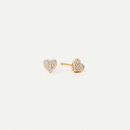 Boucles d'oreilles à tige en forme de cœur avec pavé de diamants en or massif 14 carats