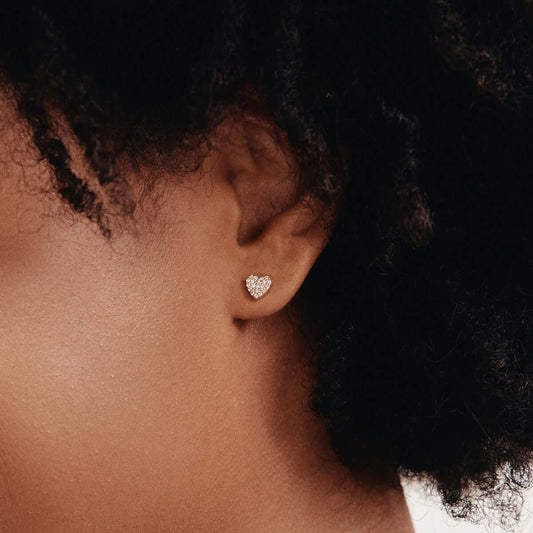 Diamond Pave Heart Stud Earrings