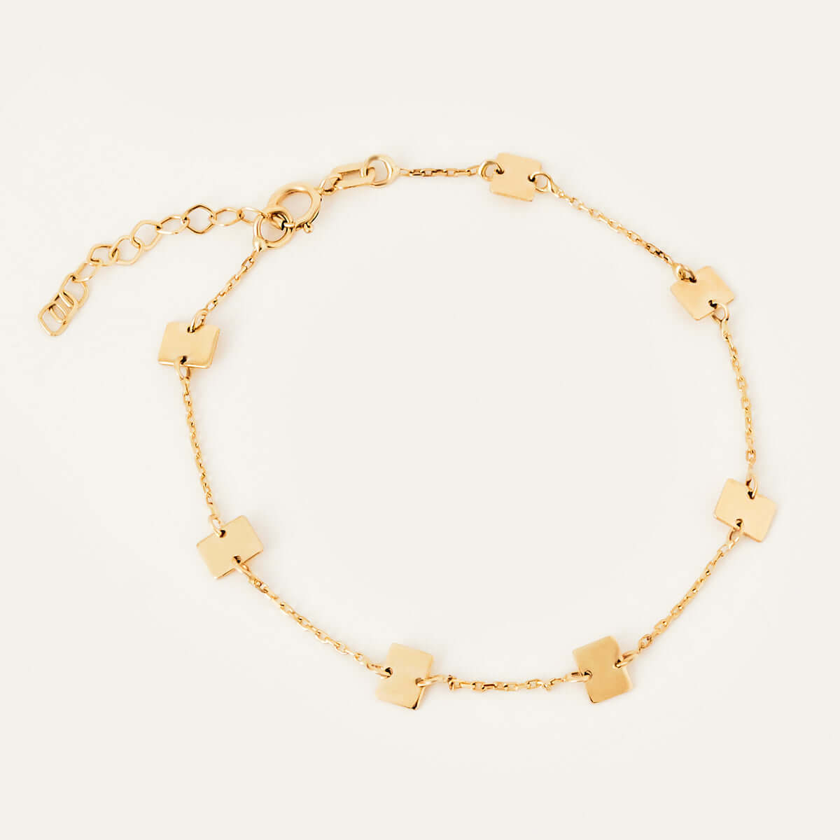 Square Disc Station Bracelet in 14K Solid Gold