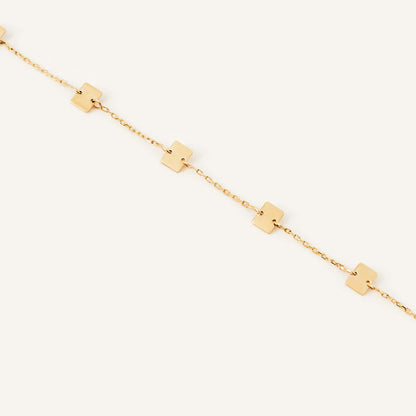 Square Disc Station Bracelet in 14K Solid Gold