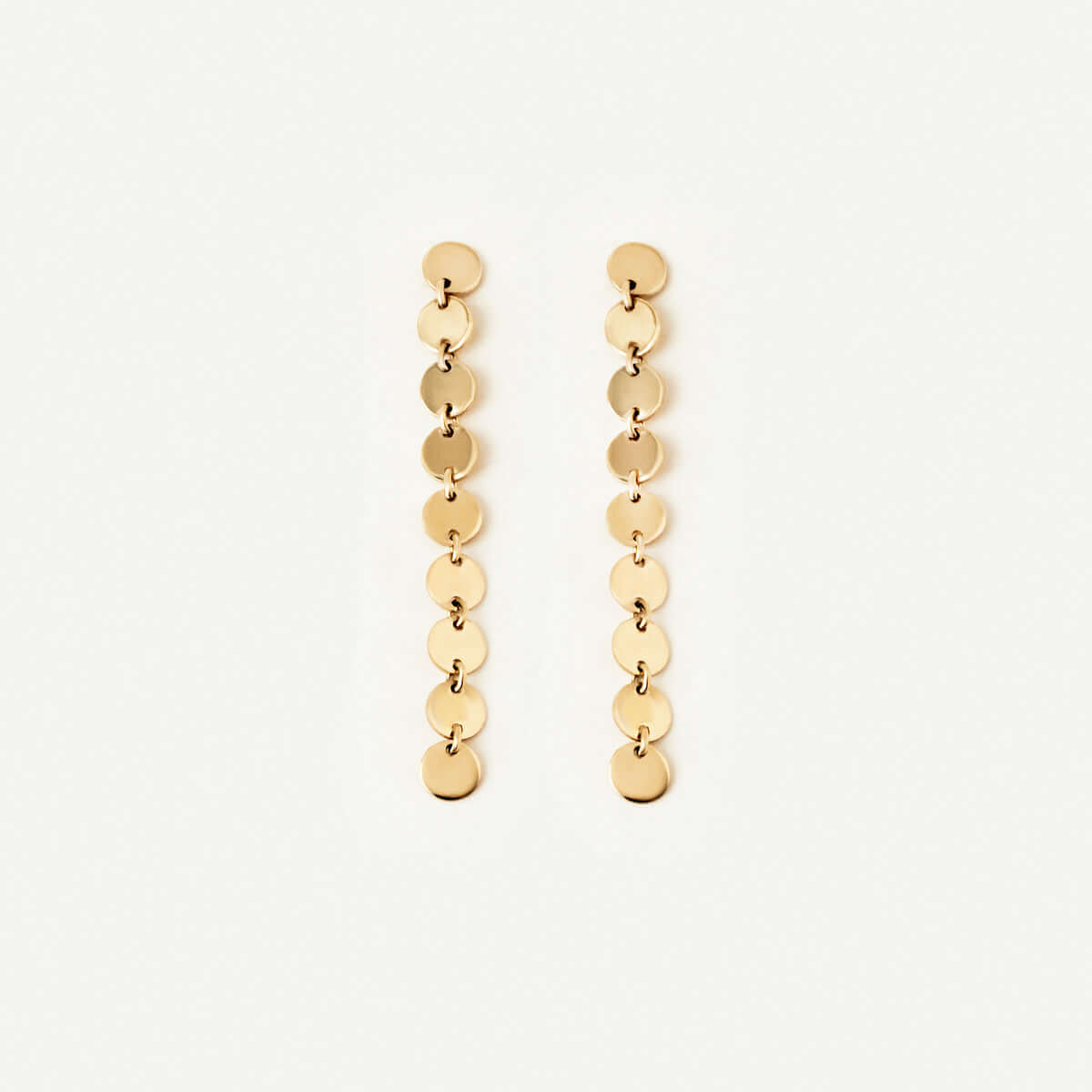 Round Disc Chain Dangle Earrings in 14K Solid Gold